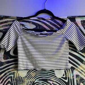 Striped/Off-Shoulder Crop Top